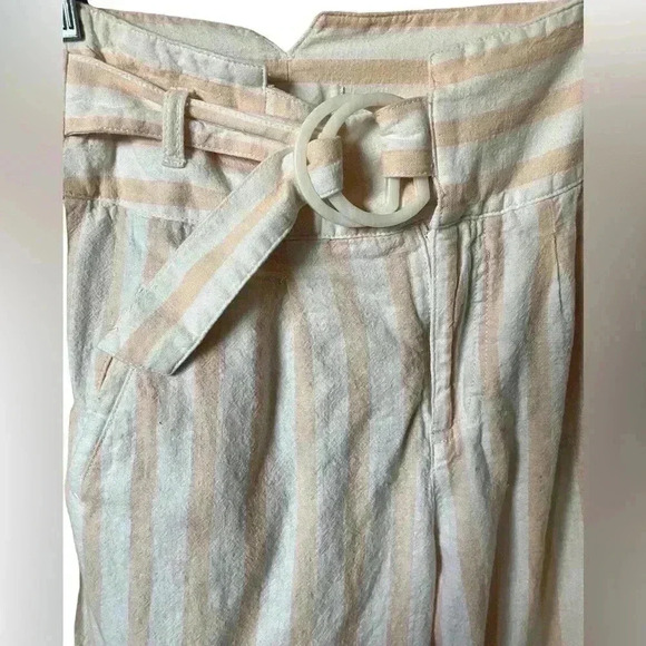 Anthropologie Oasis Striped Linen Tapered Leg Pants White and Pink - Picture 3 of 10